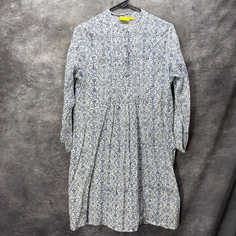 Roberta Roller Rabbit Tunic Mini Dress Blue White Floral Cotton Pintuck Cottage